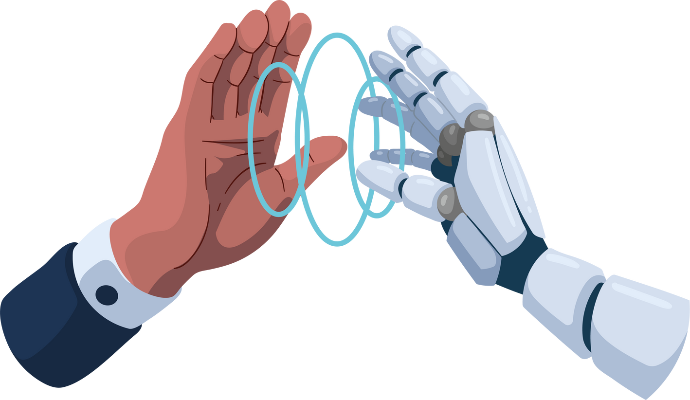 ai technology human and robot connecting hands